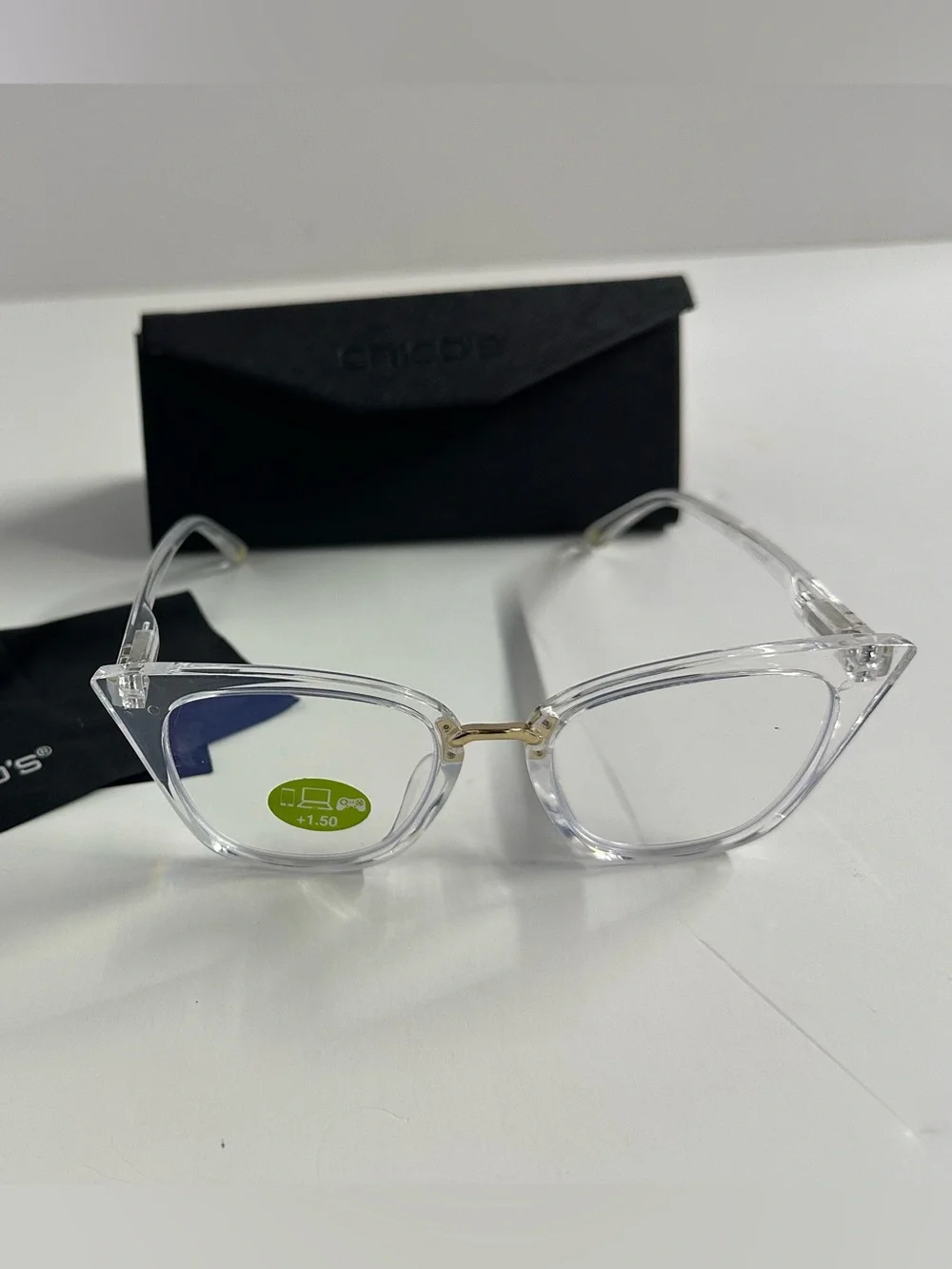 Chico’s Clear Reading Glasses with Gold Bridge with Case & Cloth